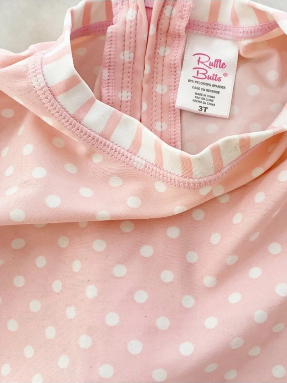 Ruffle Butts Toddler Pink Polka Dot L-Sleeve One Piece Rash Guard Swimsuit S 3T
